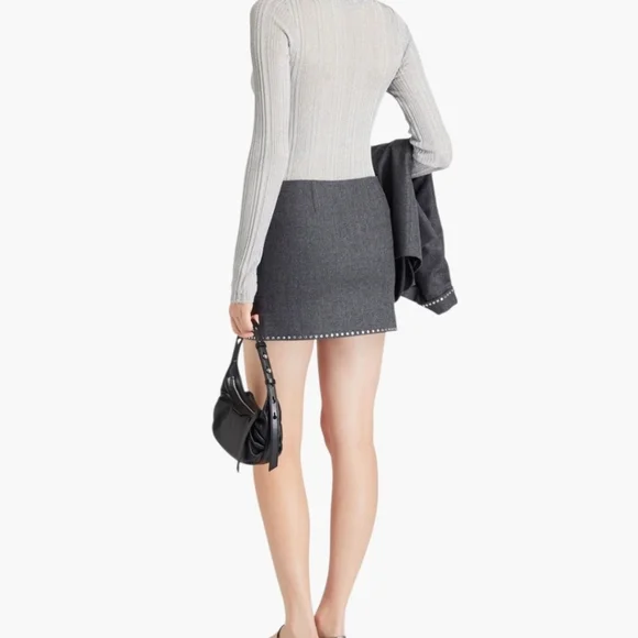 Sandro Paris Charcoal Wool Blend Studded Mini Skirt – Size 34 (US 2) - Picture 3 of 6